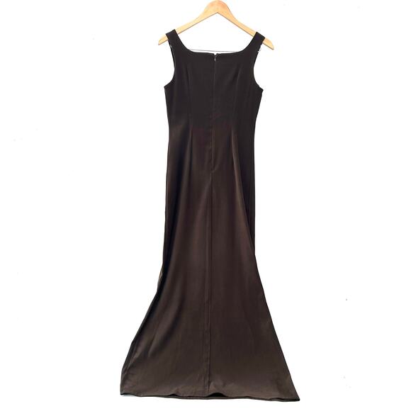 Vintage Bisou Bisou 90s Chocolate Brown Column Maxi Dress 8 Michele Bohbot - Picture 3 of 9